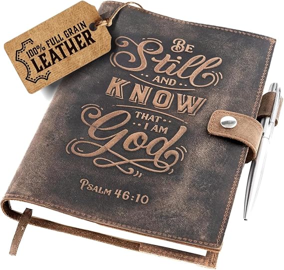 moonster Refillable Psalm 46:10 Bible Verse Embossed Journals with Pen Milled A5 Leather Journal Lined Paper - Journals for Women Notebook with Pen Holder - 320 Pages