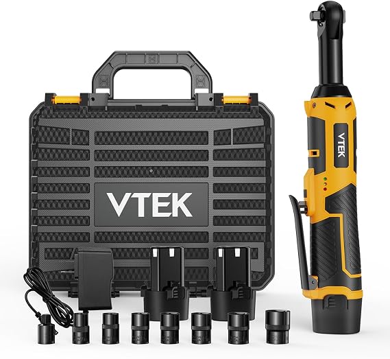VTEK 3/8" Extended Cordless Ratchet Wrench 12V Electric Ratchet Wrench,40 Ft-lbs 400RPM Power Ratchet Wrench Variable Speed Trigger