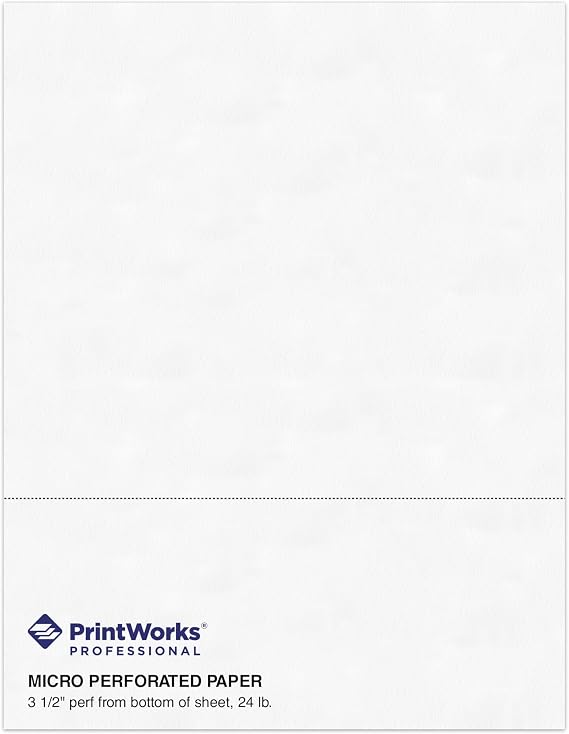 PrintWorks Professional 3 1/2" Horizontal Perforated Paper 8.5 x 11 - Perfect For W-2, 1099, Statement Use - Made in the USA - 500 Sheets - 24 lb - Printer Compatible - White (04130)