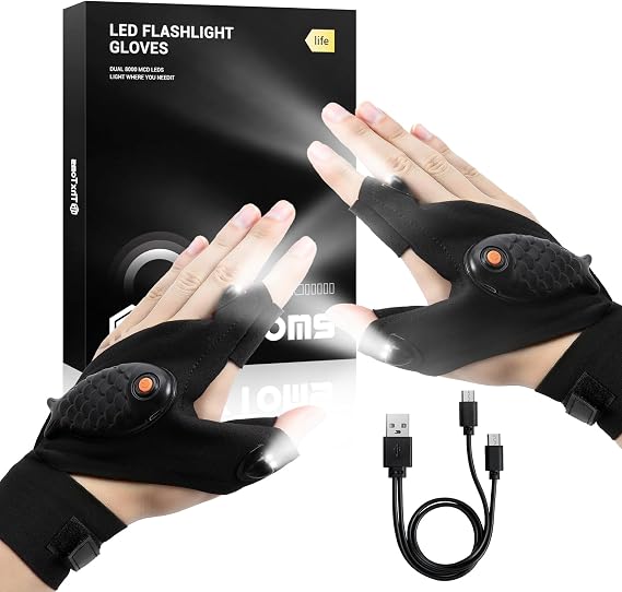 ThxToms Flashlight Gloves Rechargeable, Fathers Day Birthday for Men Husband Boyfriend Dad Him, Cool Gadgets Tools Finger Lights Waterproof for Repairing Fishing