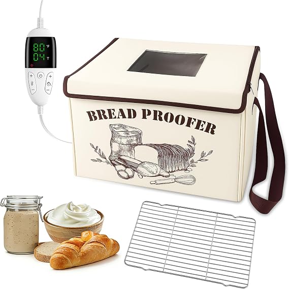 Folding Bread Proofing Box with Temp Control 50-113℉ & 48H Timer Dough Proofer with Metal Rack Proofing Box for Sourdough, Yogurt, Kombucha,