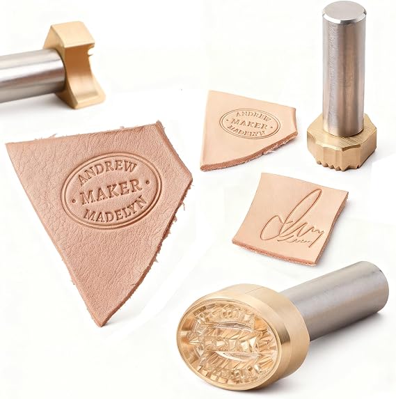 Custom Leather Stamp Personalized Brass Stamp Leather Embossing Gift for Leather Craftsman Dad Husband (Gold)