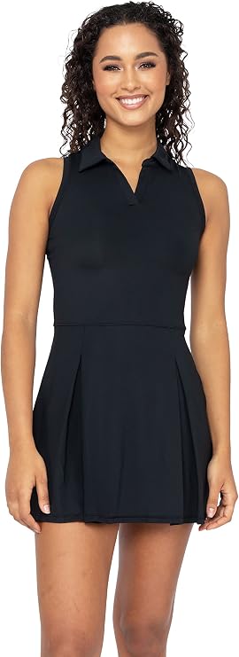 90 Degree By Reflex Racerback Charm Pleated Tennis Dress with Collar