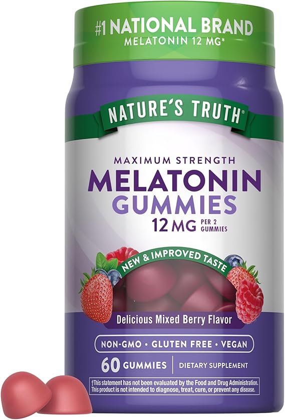 Nature's Truth Melatonin Gummies | 12mg | Mixed Berry Flavor | Vegan, Non-GMO & Gluten Free Supplement