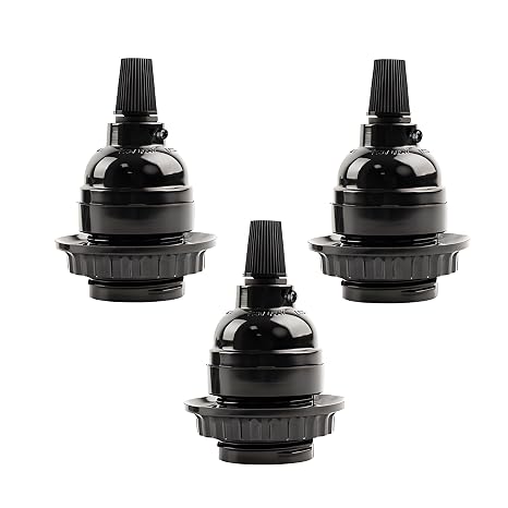 Keyless Medium Base Vintage Socket,Black Bakelite Socket E26/E27 Vintage Screw Bulbs Edison Ceiling Retro Pendant Lamp Holder (3-Pack,with Collar Ring)