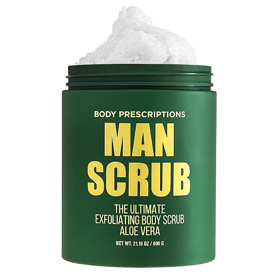 Body Prescriptions Mens Exfoliating Body Scrub Ultimate Skin Cleansing Wash in Jar with Twist-Top Lid, For All Skin Types, 21 Ounce (Pack of 1), Aloe Vera