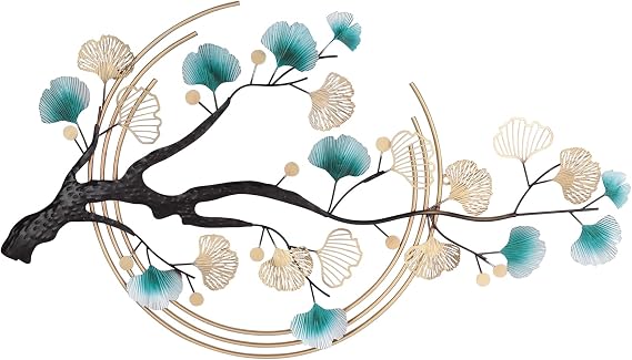 Akynjtbca 3D Ginkgo Leaf Metal Wall Decor Art 43inches Modern Metal Wall Sculptures for Living Room, Gold Home Wall Art Decor for Dining Room Bedroom Exquisite&Luxurious 3D