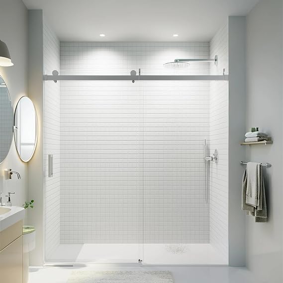 68-72 W x 76 H Bathroom Frameless Single Sliding Shower Door with Buffer, 3/8 SGCC Tempered Glass, Soft Close, Reversible Installation, Chrome