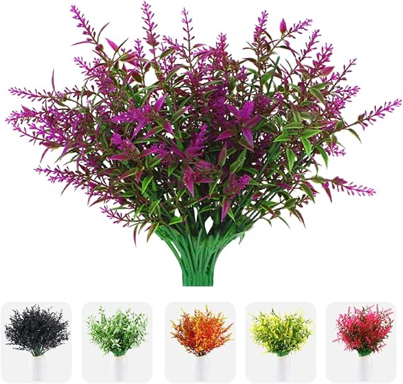CYANLUX 12 Bundles Artificial Flowers Fake Lavender Flower UV Resistant Shrubs Plastic Plants for Outdoor Indoor Home Garden Porch Wedding Party Decor