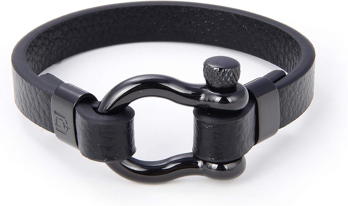 Giorgio Milano 1538 Stainless Steel with Genuine Leather Bracelet, highly durable and classic looking (BLACK)