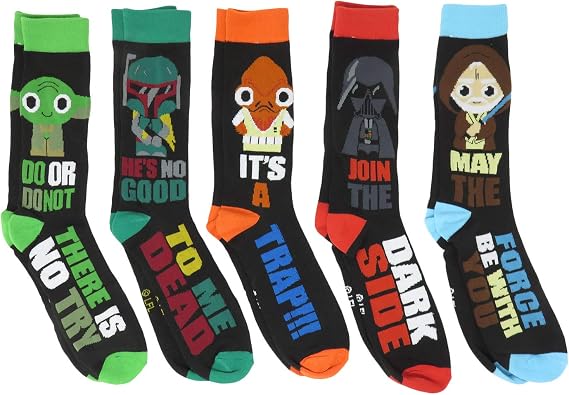 Star Wars Character Sayings Crew Socks 5 Pair Pack