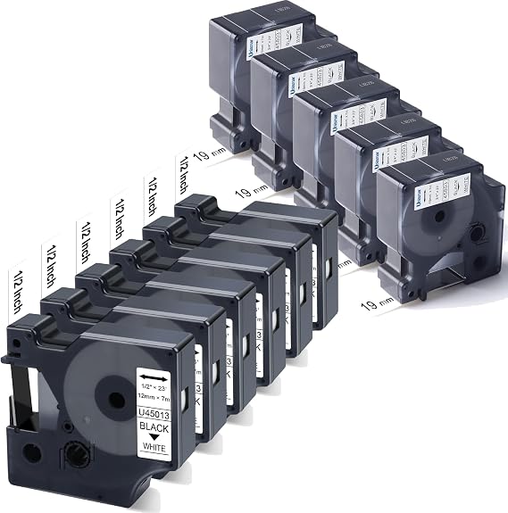 6 Pack 45013 + 5 Pack 45803 Replace for Dymo D1 Label Tape 1/2 Inch & 3/4 Inch
