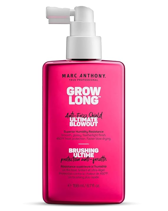 Marc Anthony Grow Long Ultimate Blowout, Anti-Frizz Heat Protection Spray | Ultimate Blowout & Frizz Control - Humidity & Heat Protectant Spray for Smooth, Shiny, Soft Hair - Featherlight Finish 6.7 oz