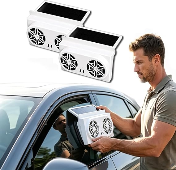 solar powered car ventilator fan, solar powered car window fan (white2)