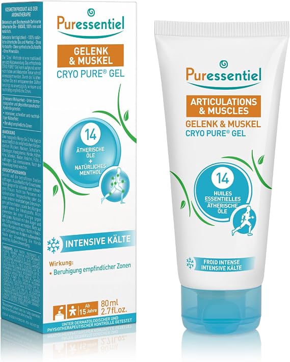 Puressentiel Muscles and Joints Cryo Pure Gel - Intense Cold Effect - Non-Sticky Formula with 14 Calming Essential Oils - Muscle Relaxer - 2.7 oz