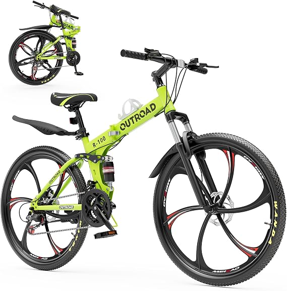 Max4out 26 Inch Folding Mountain Bike, 21 Speed Full Suspension Bicycle Dual Disc Brake Non-Slip Quick Release tire for Adults Men Women(Balck/Pink/Green/Orange/White/Purple)