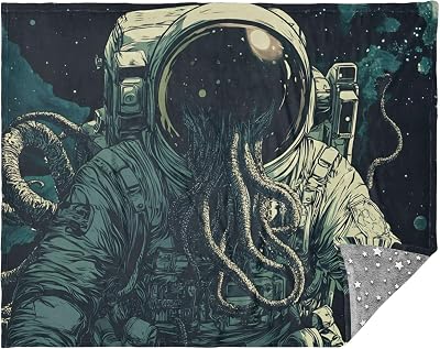 Astronaut in Space Glow-in-The-Dark Starry Flannel Blanket - 55x70 Inch Dual-Sided Soft Throw for Camping, Travel and Home -All Season Lightweight, Portable