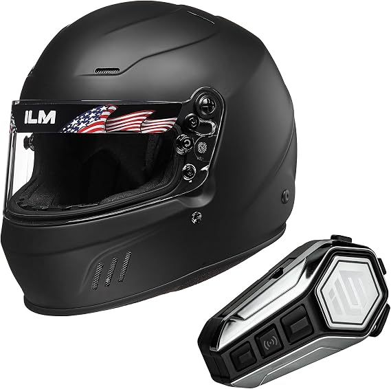 ILM Snell SA2020 Full Face Auto Car Racing Helmets Model 760 (Matte Black, M) and Bluetooth Headset with Hi-Fi System