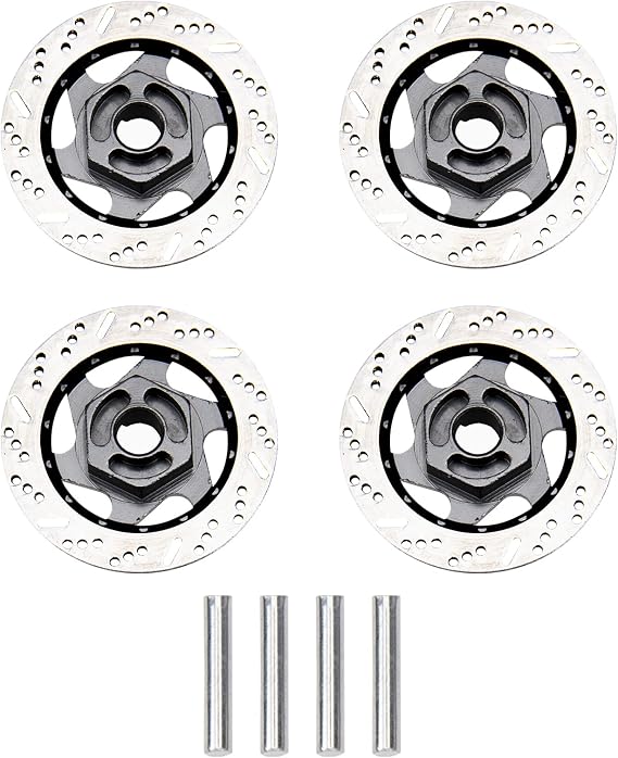 4Pack ShareGoo Metal 12mm Hex Hub Wheel Rim Tires Brake Disc Compatible with Traxxas Tamiya HSP HPI Redcat Racing 1/10 RC On-Road Car (Titanium)