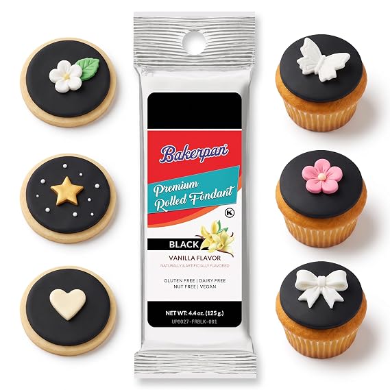 Bakerpan Premium Rolled Black Fondant For Cake Decorating - 4.4 Ounces