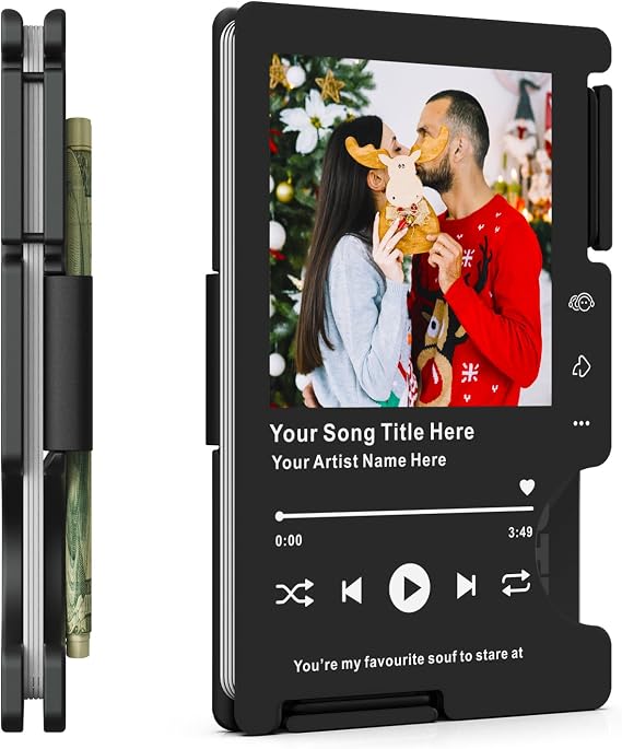 Personalized Gifts for Men, Custom Photo Engraved Song Minimalist Wallets for Husband Dad Son Boyfriend, Customized Picture Metal Card Holder for Valentines Christmas Anniversary Birthday Graduation