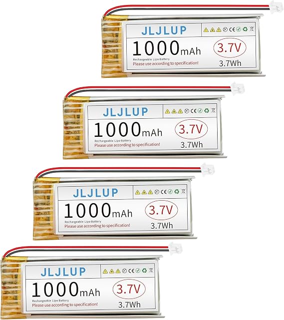 4Pcs 3.7V 1000mAh LiPo Battery 1S 1C Rechargeable Lithium Polymer Batteries with Dual Protection Board Pack with PH 2.0mm Connector for Electronic Device