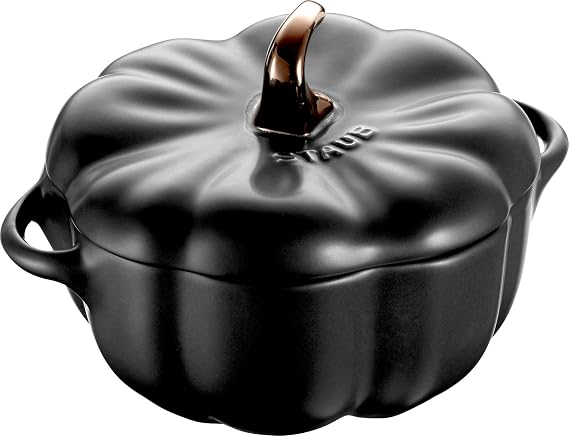 STAUB Ceramic 0.5-qt Petite Ceramic Pumpkin, Oven & Stove Safe up to 572F, Pumpkin Dish, Ceramic Baking Dish, Candy Dish, Matte Black