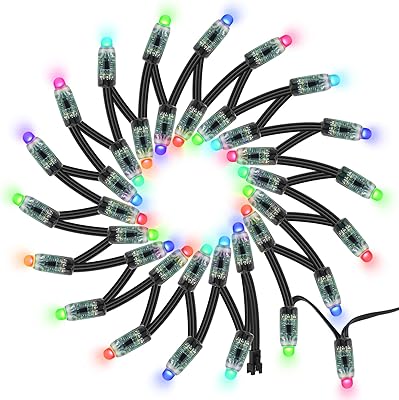 BTF-LIGHTING WS2811 Diffused Digital RGB LED Pixel String Light 12mm Individually Addressable Round LED Module 50pcsString IP68 Waterproof DC12V