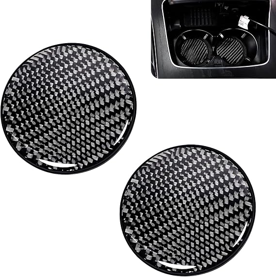 Car Cup Holder Coaster, 2 PCS Real Carbon Fiber Non-Slip Embedded Coasters, Universal 2.75 Inch Cup Holder Insert, Durable Drink Mat for Car Interior Accessories (Black)