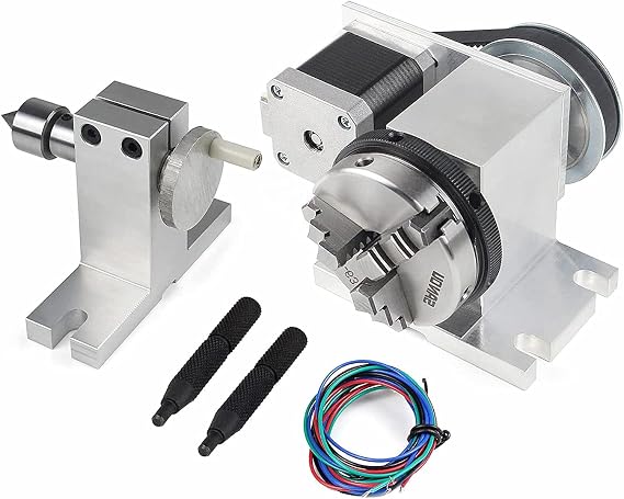 CNCTOPBAOS CNC Machine 4th Axis Rotary Table 65mm 3 Jaw Chuck w/Tailstock