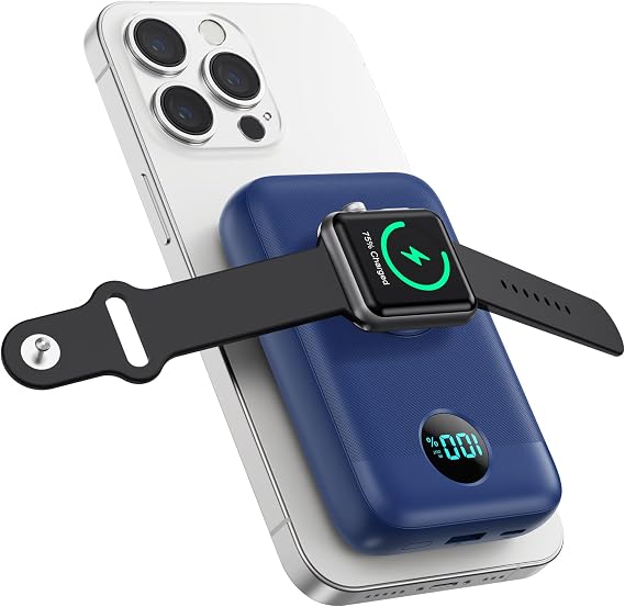 Magnetic Portable Charger with Apple-Watch Charger,10800mAh 25W PD Fast Charging Wireless Power Bank,4 Outputs Travel Essential Battery Pack for Magsafe,iPhone 17/17 Pro Max/16/15/14/13/12 All Series