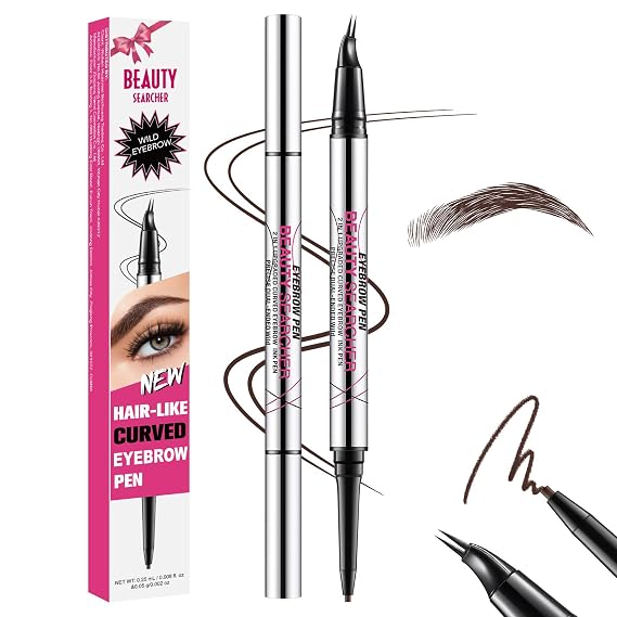 Curved Eyebrow Pen, Eyebrow Pencil Dual-Ended with 2-Fork Tip for Women, Effortlessly Creates Natural Hair-Like Brows, Lasts All-Day Waterproof & Smudge-Proof Formula (#3 DARK BROWN)