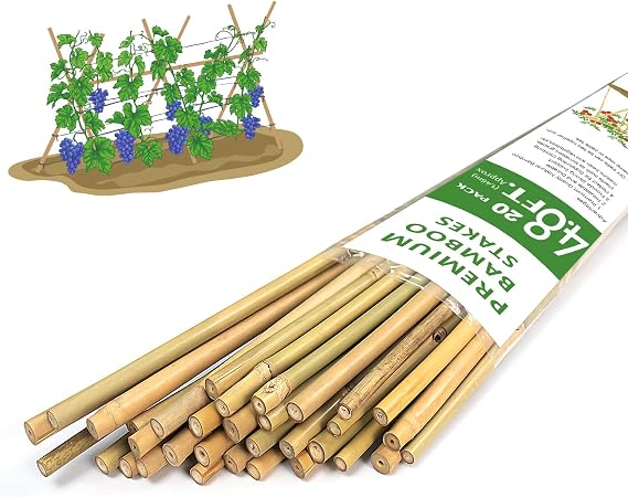 GAGINANG Natural Bamboo Garden Stakes, 4.8FT Trellis Plant Support 20Pcs