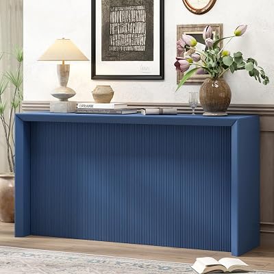 Modern Console Table with Fluted Design, 59.7 Long Wooden Entryway Table, Freestanding Narrow Entryway Sofa Table Behind Couch, Skinny Console for Hallway, Living Room Navy Blue