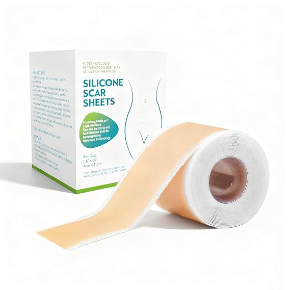 Silicone Scar Tape Roll 1.5M, Scar Sheets for Surgery & C-Section | Non-perforated 1.6 x 60 in format trims to custom lengths; soft, flexible, washable and water-resistant
