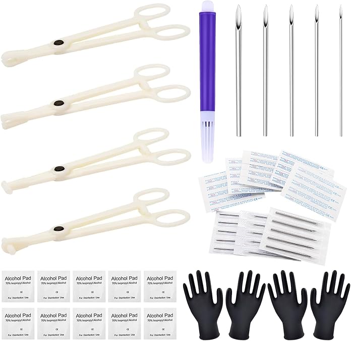 Rayyl Piercing Kit, Ear Piercing Needles 12G, 14G, 16G, 18G, 20G with Different Piercing Clamps