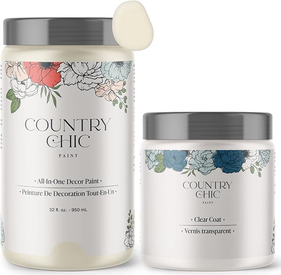 Chalk Style Paint + Clear Coat Bundle - for Furniture, Home Decor, Crafts (Color: Vanilla Frosting - Off-White)