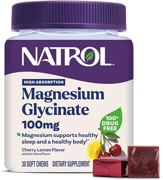Natrol Magnesium Glycinate, Magnesium for Healthy Sleep & Body,30 Softchews
