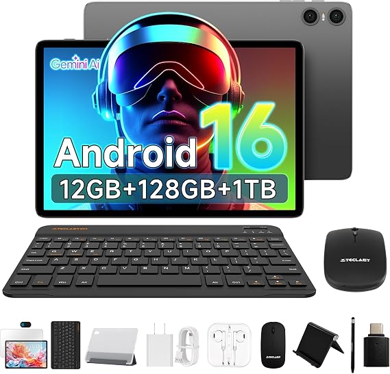 TECLAST Android 16 Tablet with Keyboard, Mouse & Stylus, 10 Inch Student Tablet for Online Learning, Remote Work & Productivity, 12GB RAM 128GB Storage (1TB Expandable), WiFi 5,BT 5,Widevine L1, GPS