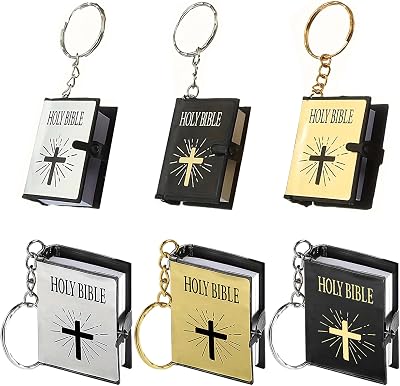 6Pcs Mini Bible Keychain Real Tiny Bible Book Keychain Religious Gift for Women Christian Church Souvenir