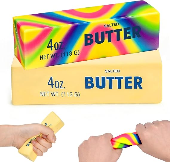 2 Pack Rainbow Butter Toys,Butter Foam Balls, Realistic Butter Stick, SoftNovelty Toy for Adults Office Home Gifts