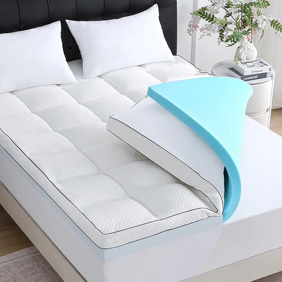 5 Inch Dual Layer Memory Foam Mattress Topper, Queen Size, Medium Firm