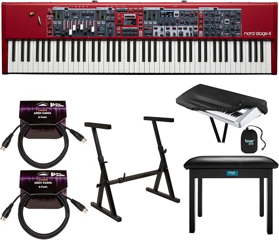 Nord Stage 4 88 88-Key Fully-Weighted Keyboard with Gator Deluxe Two Tier Stand, Flip-Top Bench, MIDI Cables, and Cover (6 Items) | Includes Gator Deluxe Two Tier Stand, Flip-Top Bench, MIDI Cables, and Cover