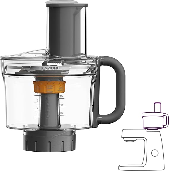 Kenwood MultiPro Food Processor KAH65.000PL, Stand Mixer Accessory, Food Processor with 6 Slicing Discs, Express Dice System, 1,2 L Capacity, Dishwasher Safe, Silver