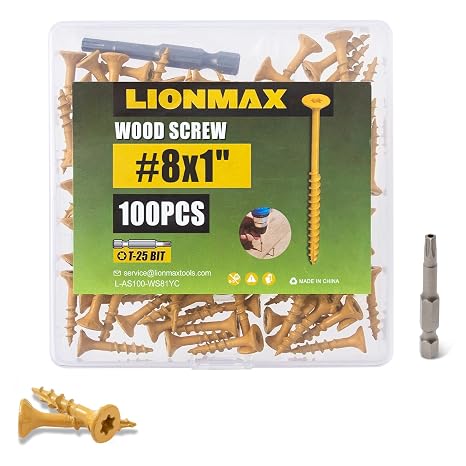 LIONMAX Wood Screws 1 Inch, Deck Screws #8 x 1, 100 PCS, Tan
