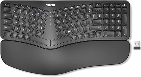 Arteck Split Ergonomic Keyboard with Palm Rest, 2.4G USB Wireless Keyboard