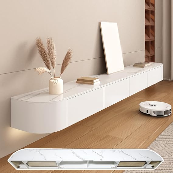 Floating TV Stand, Wall Mounted TV Shelves With Door,TV Media Console, Floating TV Cabinet Large Storage TV Bench Under TV (Textured, 160CM/62.9")