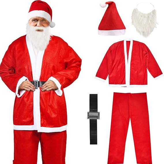 Plus Size Santa Claus Costume for Adult,5PCS Santa Suit Adults Men,Christmas Party Santa Costume Cosplay Santa Outfit