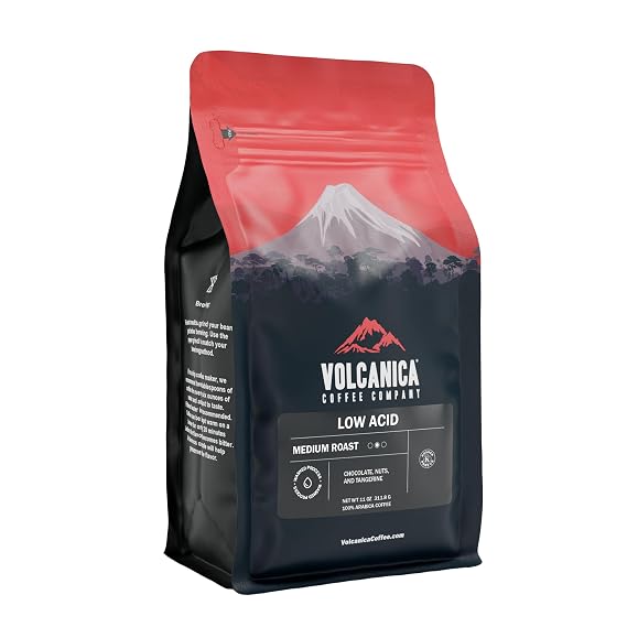 Low Acid Coffee, Blend of Natural Low Acidic Coffee, Whole Bean, Medium Roast, Fresh Roasted, 11-ounces