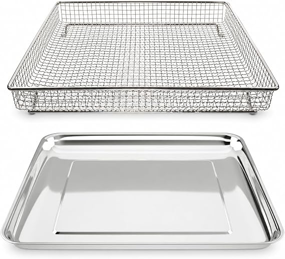 Univen Stainless Steel Baking Tray Pan and Air Fryer Basket Compatible with Cuisinart Airfryer Oven TOA-60 TOA-65 TOA-70